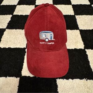 “Happy Camper” Embroidered Dark Red Hat OneSize Cap